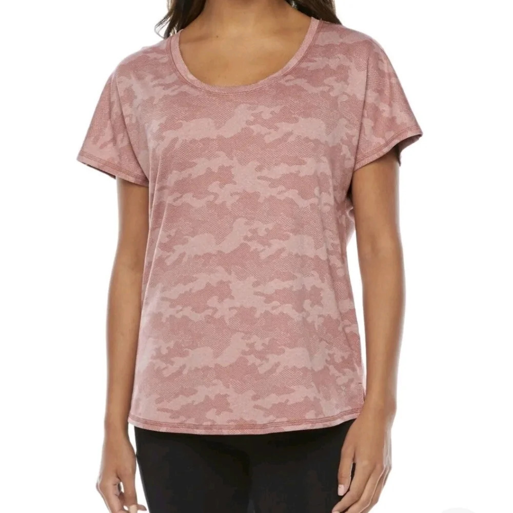 Xersion Quick Dri Crew Neck Short Sleeve  Open Back Camouflage T-Shirt Women 3X